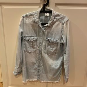 H&M Denim Shirt with Fringed Bottom